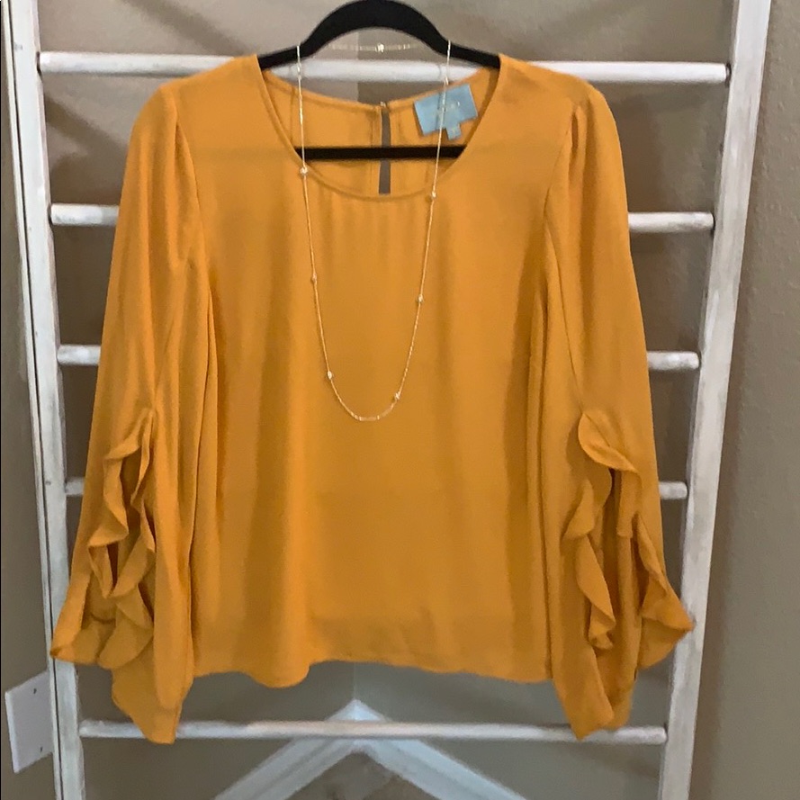 Skies Are Blue, Yellow, Flounce Sleeve Blouse, M